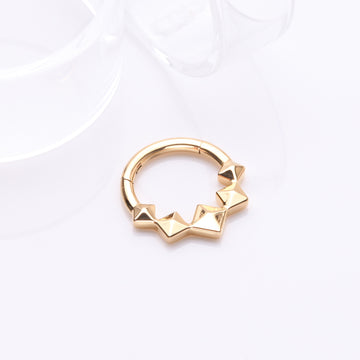 Detail View 1 of Implant Grade Titanium Golden Square Pyramid Prism Cascade Clicker Hoop Ring